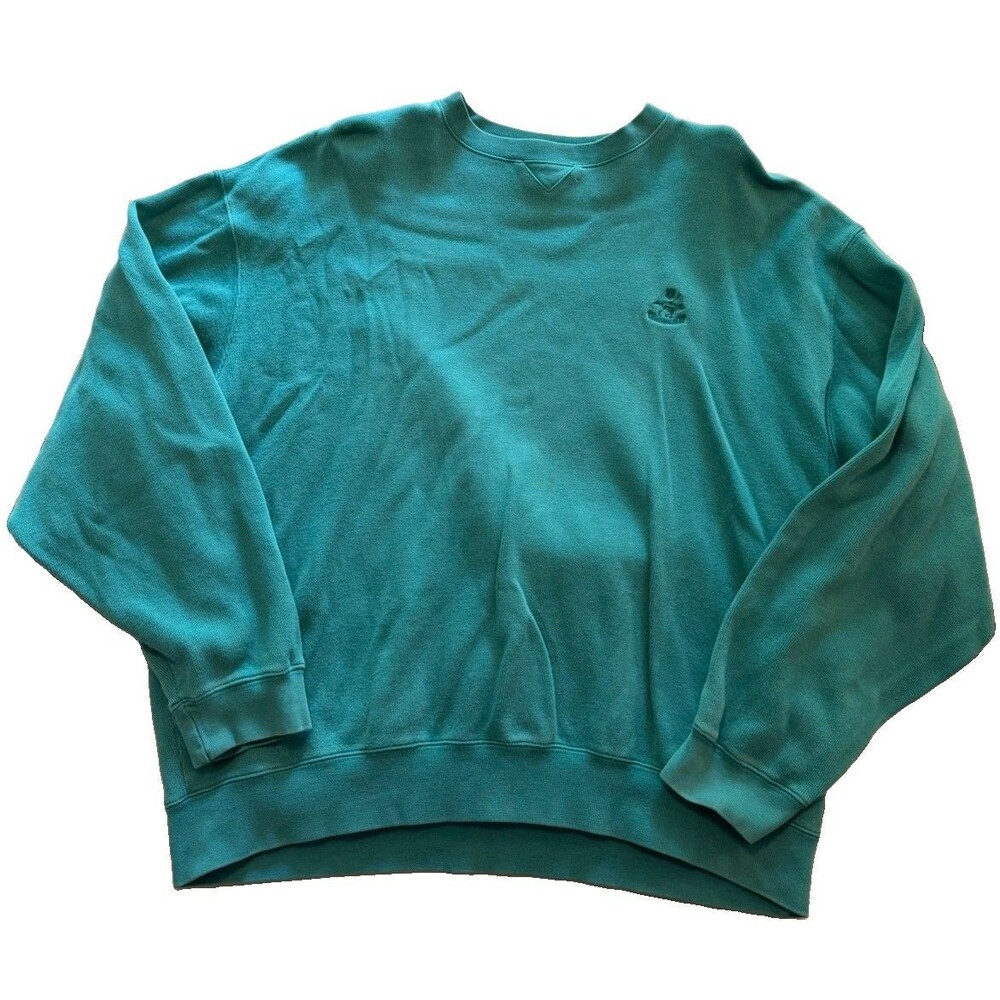 Faconnable Vintage Mens XL Teal Crewneck Sweatshirt Embroidered Crest